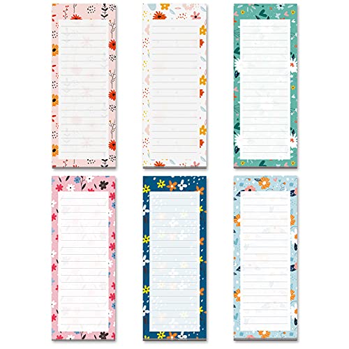 Grocery List Magnet Pad for Fridge, 6-Pack Magnetic Note Pads Lists, 60 Sheets Per Pad, 6 Spring Flower Designs, Full Magnet Back to-Do-List Notepads