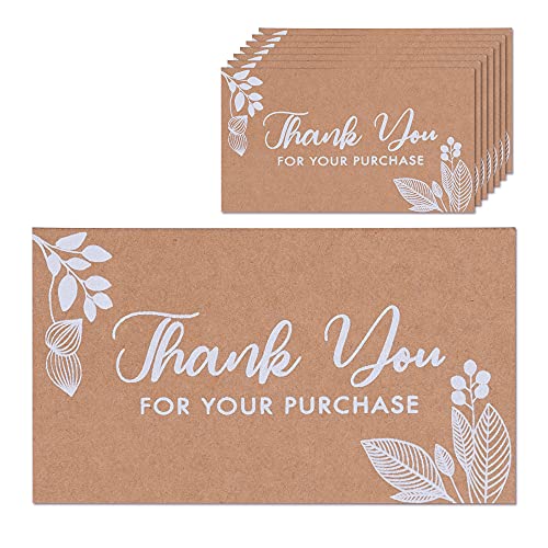 MATICAN Thank You For Your Order Cards, 100-Pack Kraft Floral Thank You For Your Purchase Cards, 2 x 3.5 Inches, Business Card Size