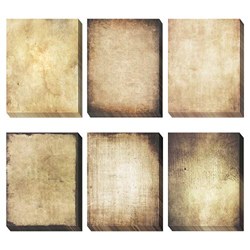 Vintage Paper, 60-Sheets Antique Paper, Letter Size, 8.5 x 11 Inches, 6 Double Sided Designs, Decorative Parchment Paper for Writing, Printing, Arts and Crafts
