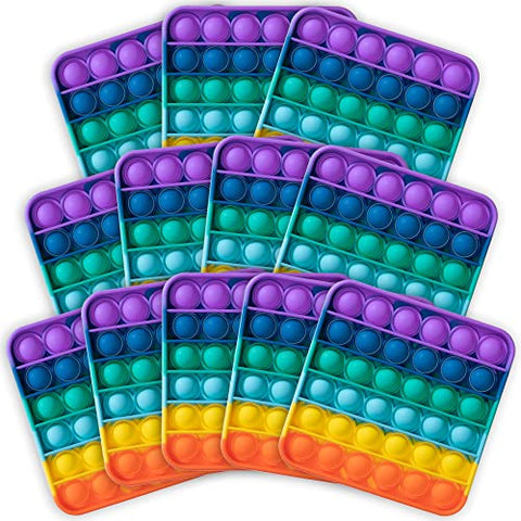 Push Pop Bubble Fidget Sensory Toy, 12-Pack, Square, 5 x 5 Inches, Rainbow, Party Favors