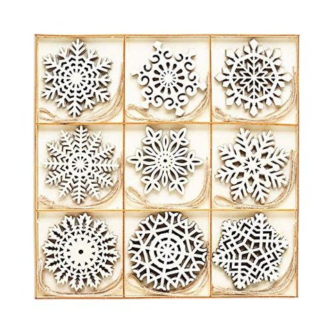 Unfinished Wooden Snowflakes, 27-Piece Snowflake Shaped Hanging Ornaments with Rope, DIY Christmas Decorations, 9 Designs