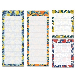 Magnetic Notepads for Refrigerator, 4-Pack Grocery List Magnet Pad for Fridge, To-Do List, Reminders, Scratch Pads, Fruit Designs, 60 Sheets Per Pad