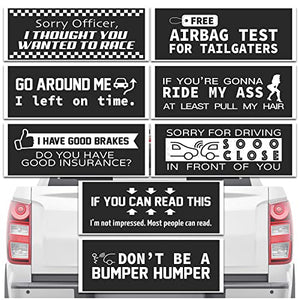 Funny Car Stickers, 8-Piece Funny Bumper Stickers, Decorative Vinyl Car Decals for Pranks, Gag Gifts, 8 x 3 Inches