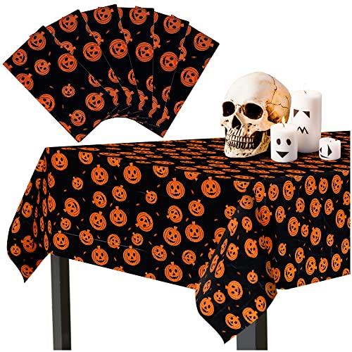 Confettiville Halloween Tablecloth, 6-Pack Disposable Halloween Table Cloths, Pumpkins Plastic Table Covers, 54 x 108 Inches, Halloween Party Decorations