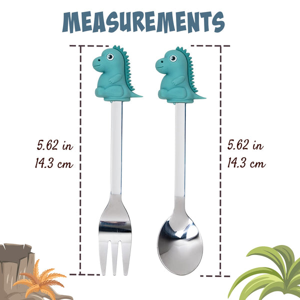 Appetizer Spoons and Forks, 6-Piece Cocktail Spoons and Forks, Dinosaur, Stainless Steel and Silicone Small Spoons and Forks for Fruits, Cheese, Appetizers