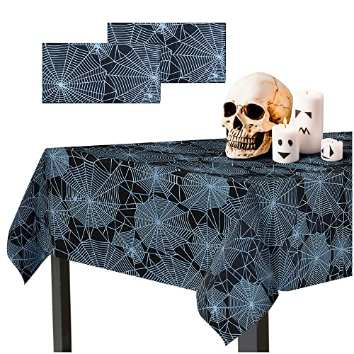 Confettiville Halloween Tablecloth, 2-Pack Disposable Halloween Table Cloths, Spider Web Plastic Table Covers, 54 x 108 Inches, Halloween Party Decorations