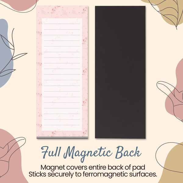Grocery List Magnet Pad for Fridge, 6-Pack Magnetic Note Pads Lists, 60 Sheets Per Pad, 6 Cute Foliage Designs, Full Magnet Back to-Do-List Notepads