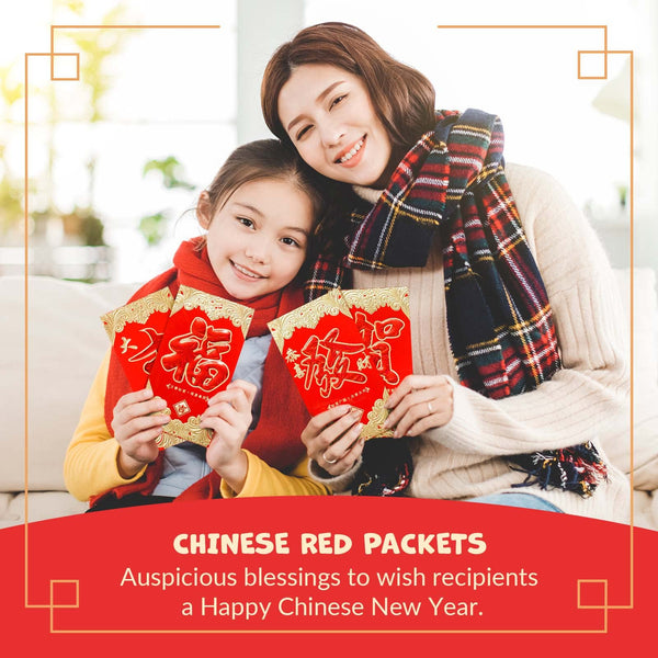 Chinese New Year Red Envelopes - 100-Count Chinese Red Packets, Hong Bao with Gold and Red Foil Design, Gift Money Envelopes, 4 Designs