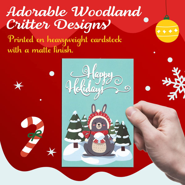 MATICAN Christmas Cards with Envelopes, 48-Count Christmas Cards Boxed, 6 Woodland Animal Designs, 4 x 6 Inches, Blank Inside Christmas Cards Bulk, Holiday Xmas Greeting Cards