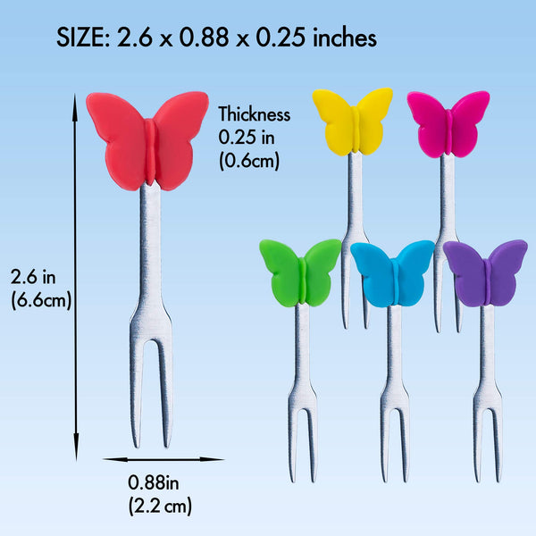 Cocktail Forks, 6-Piece Appetizer Forks, Butterflies, Stainless Steel and Silicone Small Forks for Fruits, Cheese, Appetizers