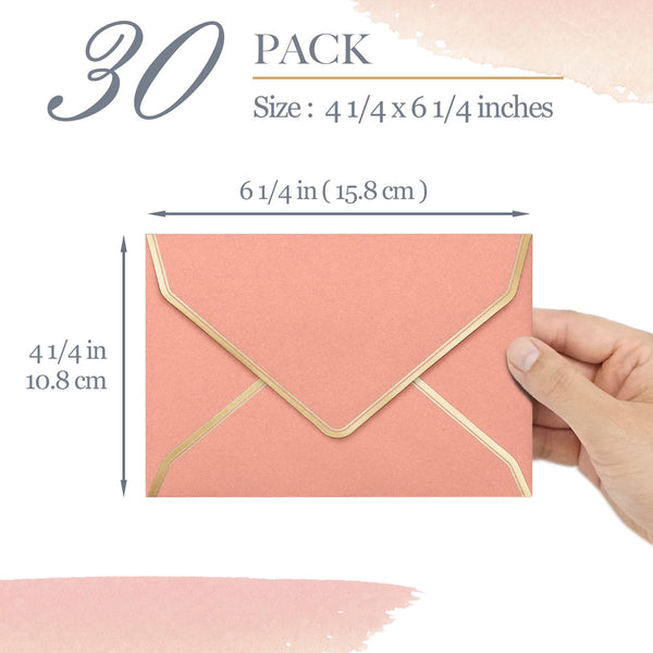Invitation Envelopes, 30-Pack 4x6 Envelopes for Invitations, Gold Foil Bordered Colored Envelopes, A4, 4 1/4 x 6 1/4 Inches, 6 Pastel Colors