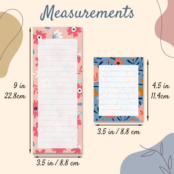 Magnetic Notepads for Refrigerator, 4-Pack Grocery List Magnet Pad for Fridge, to-Do List, Reminders, Scratch Pads, Cute Floral Designs, 60 Sheets Per Pad