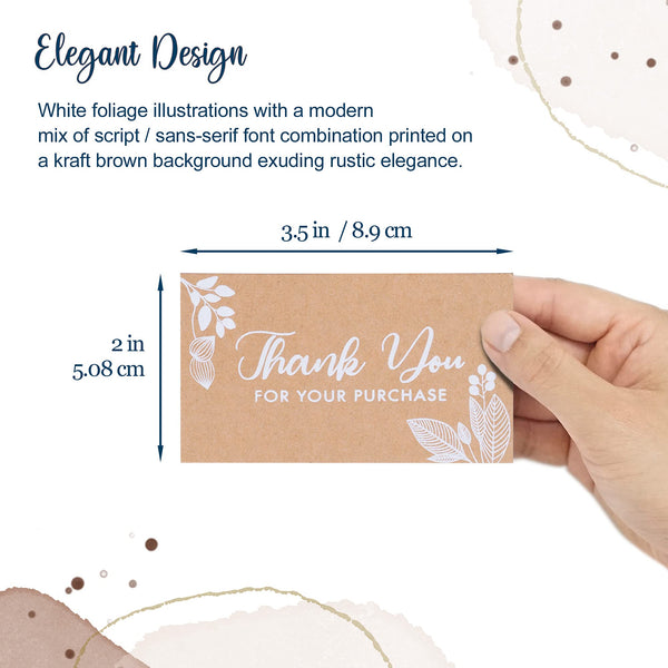 MATICAN Thank You For Your Order Cards, 100-Pack Kraft Floral Thank You For Your Purchase Cards, 2 x 3.5 Inches, Business Card Size