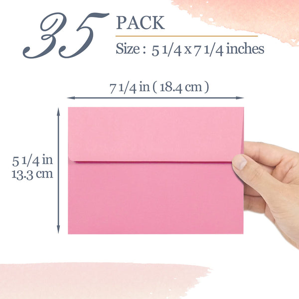 5x7 Envelopes for Invitations, 40-Pack A7 Envelopes for 5x7 Cards, Colored Invitation Envelopes, Pink, 5 1/4 x 7 1/4 Inches