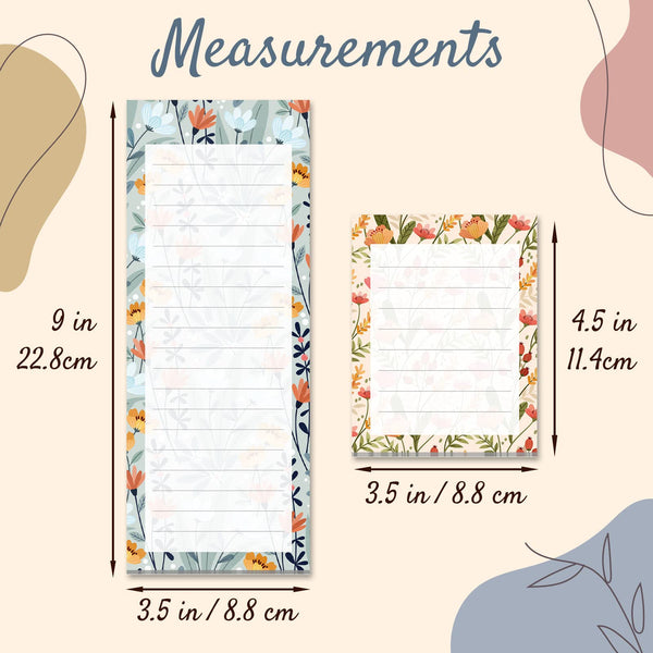 Magnetic Notepads for Refrigerator, 4-Pack Grocery List Magnet Pad for Fridge, to-Do List, Reminders, Scratch Pads, Floral Designs, 60 Sheets Per Pad