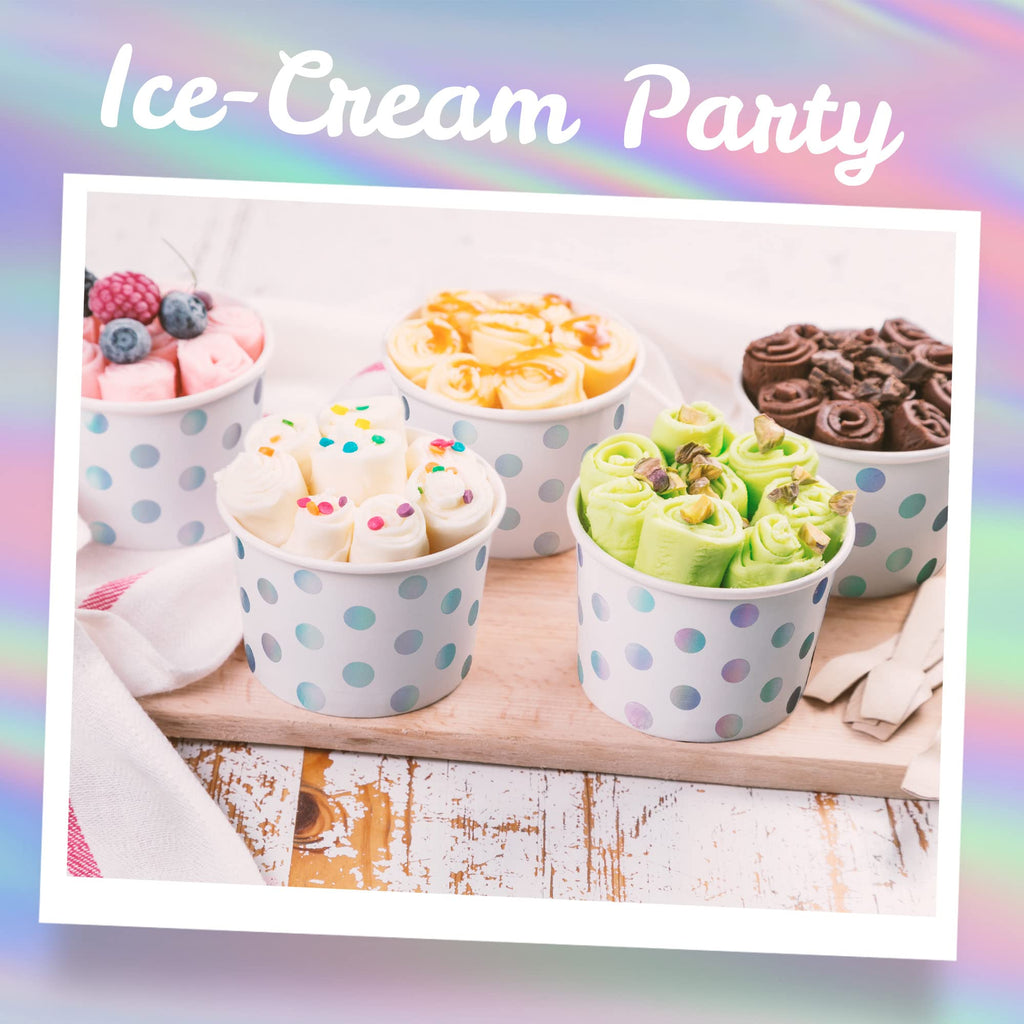 Ice Cream Bowls Disposable 50 Pack 9oz Paper Ice Cream Cups - Disposable Dessert Bowls For Parties & Sundaes (2 Designs) I E Cream
