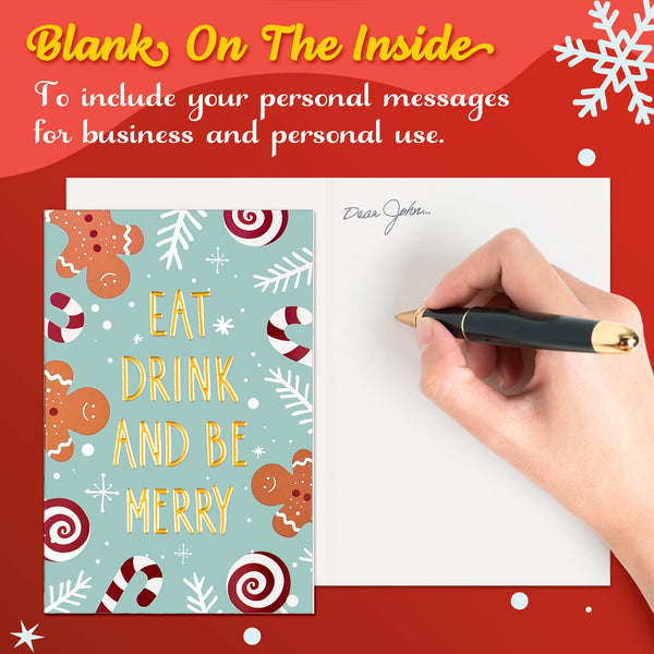 Prims & Flourish Christmas Cards with Envelopes, 12-Count Christmas Cards Boxed, 6 Cute Designs, 4 x 6 Inches, Gold Foil, Embossed, Blank Inside Christmas Cards Bulk, Holiday Xmas Greeting Cards