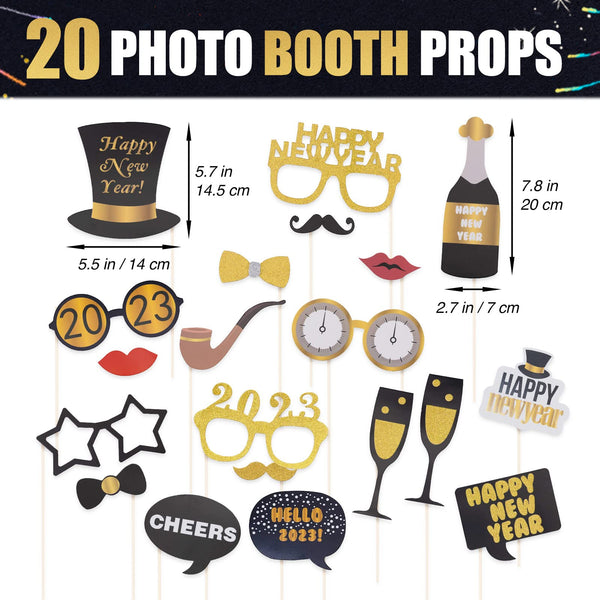 Happy New Year Decorations 2023, 127-Piece New Years Eve Party Supplies, NYE Decorations with Balloons, Banners, Photo Booth Props and Tinsel Backdrop Door Curtains