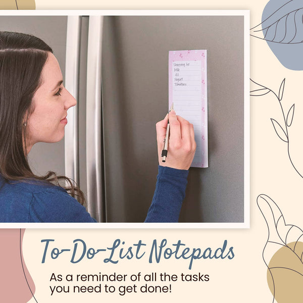 Grocery List Magnet Pad for Fridge, 6-Pack Magnetic Note Pads Lists, 60 Sheets Per Pad, 6 Cute Foliage Designs, Full Magnet Back to-Do-List Notepads