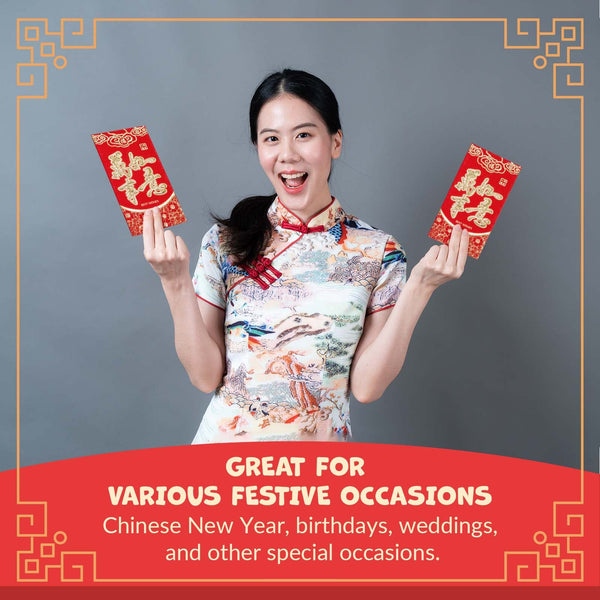 Chinese New Year Red Envelopes - 100-Count Chinese Red Packets, Hong Bao with Gold Foil Design, Gift Money Envelopes, Wan Shi Ru Yi, 3.5 x 6.4 Inches