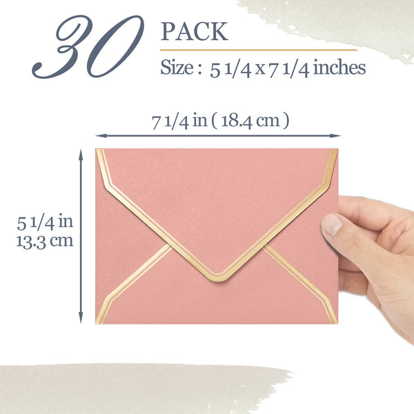 Invitation Envelopes, 30-Pack 5x7 Envelopes for Invitations, Gold Foil Bordered Colored Envelopes, A7, 5 1/4 x 7 1/4 Inches, 6 Morandi Colors