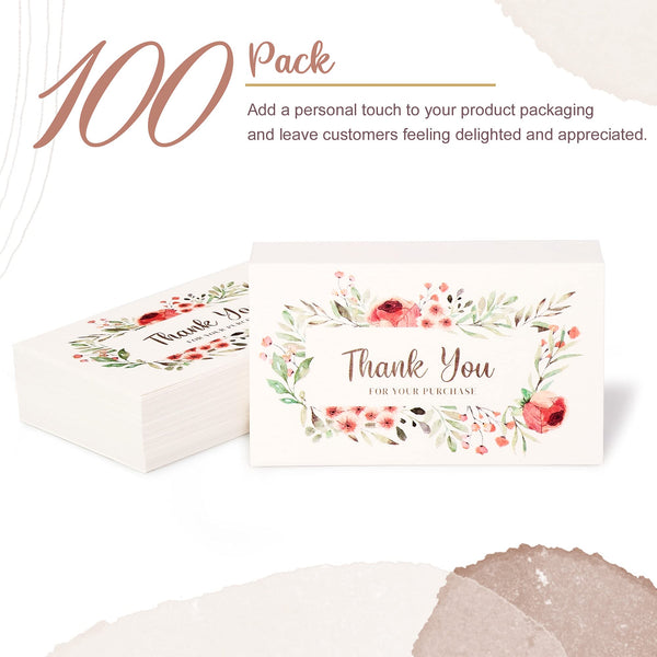 MATICAN Thank You For Your Order Cards, 100-Pack Floral Thank You For Your Purchase Cards, 2 x 3.5 Inches, Business Card Size