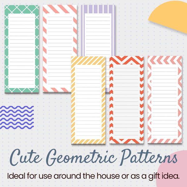 Grocery List Magnet Pad for Fridge, 6-Pack Magnetic Note Pads Lists, 60 Sheets Per Pad, 6 Pastel Geometric Patterns, Full Magnet Back to-Do-List Notepads