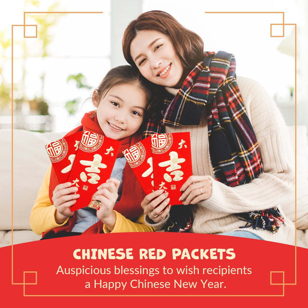 Chinese New Year Red Envelopes - 25-Count Chinese Red Packets, Hong Bao with Gold Foil Design, Gift Money Envelopes, Da Ji Da Li