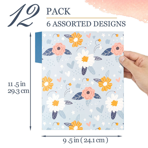 Decorative File Folders, 12-Pack Cute Spring Floral File Folders, Letter Size, 6 Designs
