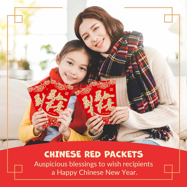 Chinese New Year Red Envelopes - 25-Count Chinese Red Packets, Hong Bao with Gold Foil Design, Gift Money Envelopes, Wan Shi Ru Yi, 3.5 x 6.4 Inches