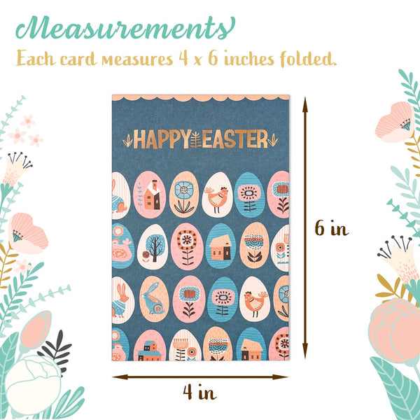 Prims & Flourish Easter Cards Pack, 24-Count Easter Greeting Cards Assortment, 6 Designs, Gold Foil 4 x 6 Inches, Blank Inside, Bulk Happy Easter Cards for Kids