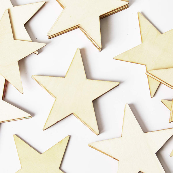 Wooden Stars for Crafting, 24-Pack Unfinished Wood Star Cutouts, 4 Inches