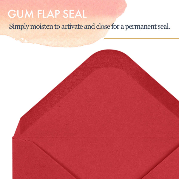 Gift Card Envelopes - 100-Count Mini Envelopes, Red Paper Business Card Envelopes, Bulk Tiny Envelope Pockets for Small Note Cards, Red 4 x 2.7 Inches