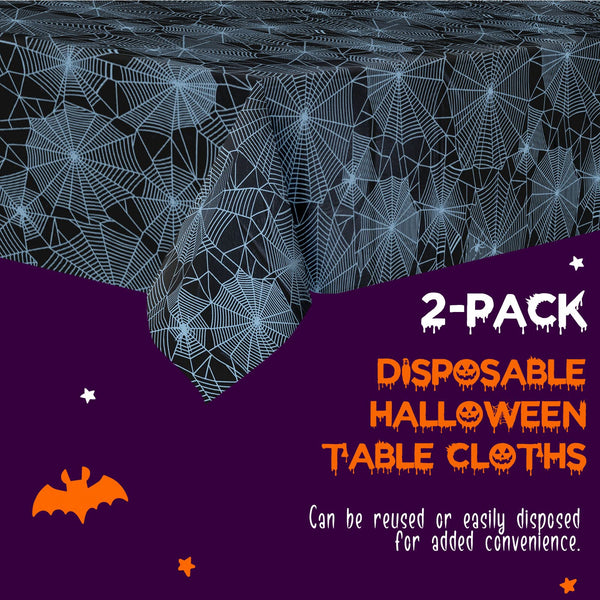 Confettiville Halloween Tablecloth, 2-Pack Disposable Halloween Table Cloths, Spider Web Plastic Table Covers, 54 x 108 Inches, Halloween Party Decorations
