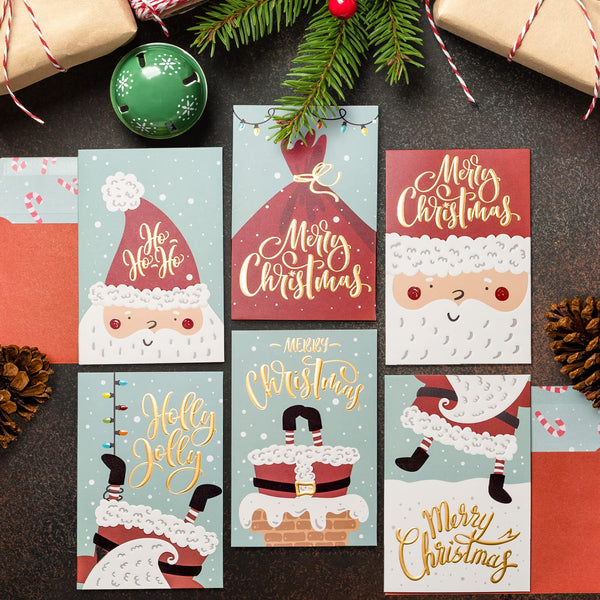 Prims & Flourish Christmas Cards with Envelopes, 12-Count Christmas Cards Boxed, 6 Cute Designs, 4 x 6 Inches, Gold Foil, Embossed, Blank Inside Christmas Cards Bulk, Holiday Xmas Greeting Cards