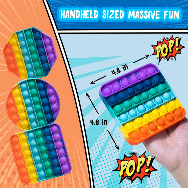 Push Pop Bubble Fidget Sensory Toy, 12-Pack, Square, 5 x 5 Inches, Rainbow, Party Favors