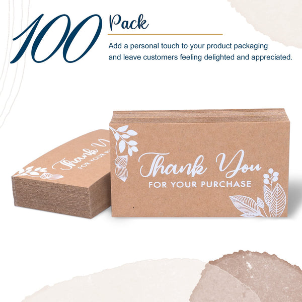 MATICAN Thank You For Your Order Cards, 100-Pack Kraft Floral Thank You For Your Purchase Cards, 2 x 3.5 Inches, Business Card Size