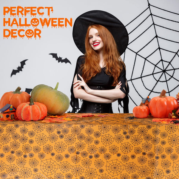 MATICAN Halloween Tablecloth, 2-Pack Disposable Halloween Table Cloths, Spider Web Plastic Table Covers, 54 x 108 Inches, Halloween Party Decorations
