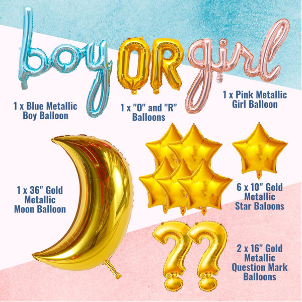 Gender Reveal Decorations, 168-Piece, Boy or Girl Gender Reveal Party Supplies, Includes Balloons, Banner, Photobooth Props, Confetti