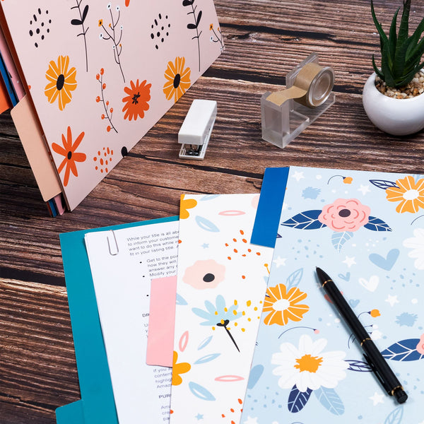 Decorative File Folders, 12-Pack Cute Spring Floral File Folders, Letter Size, 6 Designs