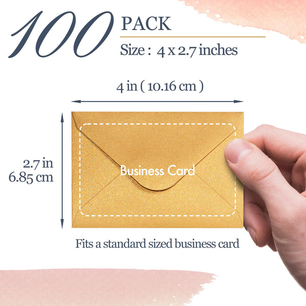 Gift Card Envelopes - 100-Count Mini Envelopes, Paper Business Card Envelopes, Bulk Tiny Envelope Pockets for Small Note Cards, Gold and Silver, 50 Each, 4 x 2.7 Inches