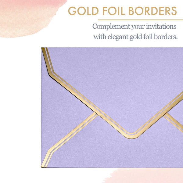 Invitation Envelopes, 30-Pack 5x7 Envelopes for Invitations, Gold Foil Bordered Colored Envelopes, A7, 5 1/4 x 7 1/4 Inches, 6 Pastel Colors