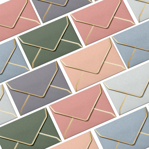 Invitation Envelopes, 30-Pack 4x6 Envelopes for Invitations, Gold Foil Bordered Colored Envelopes, A4, 4 1/4 x 6 1/4 Inches, 6 Morandi Colors