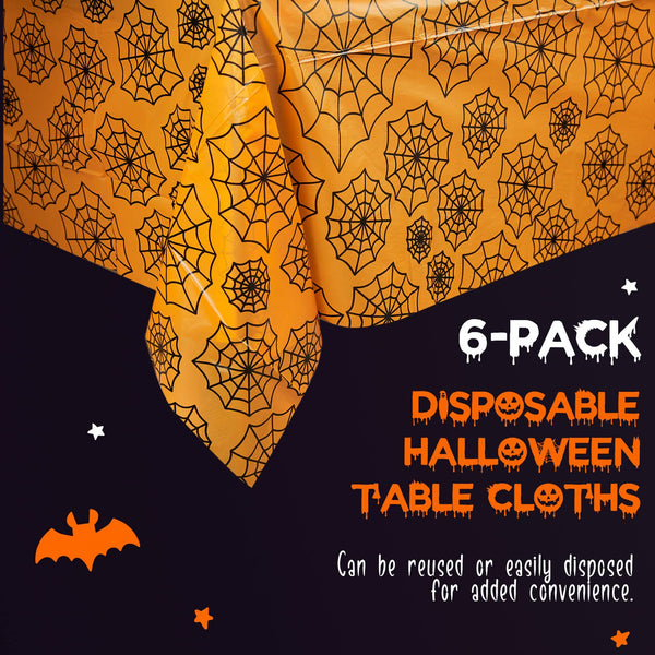 MATICAN Halloween Tablecloth, 6-Pack Disposable Halloween Table Cloths, Spider Web Plastic Table Covers, 54 x 108 Inches, Halloween Party Decorations