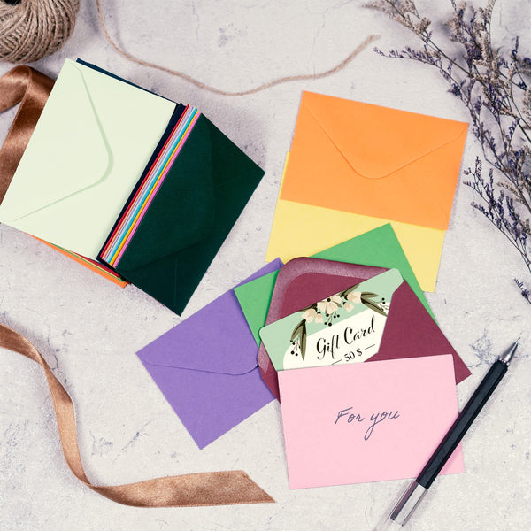 Gift Card Envelopes - 160-Count Mini Envelopes, Paper Business Card Envelopes, Bulk Tiny Envelope Pockets, 16 Colors, 4 x 2.7 Inches