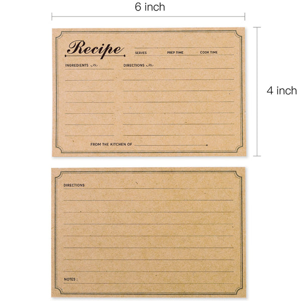Recipe Cards 4x6 Double Sided, 50-Pack Blank Recipe Cards Kraft, 4 x 6 Inches