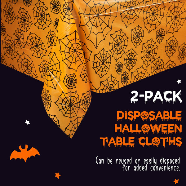 MATICAN Halloween Tablecloth, 2-Pack Disposable Halloween Table Cloths, Spider Web Plastic Table Covers, 54 x 108 Inches, Halloween Party Decorations