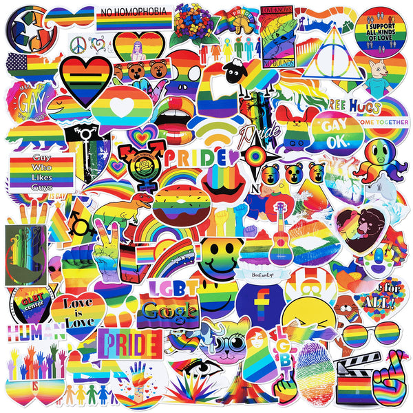 Pride Stickers, 100-Piece LGBTQ Rainbow Stickers, Vinyl LGBT Gay Pride Stickers for Laptops, Water Bottles, Luggage, Scrapbooking