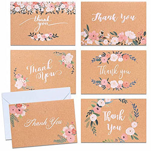MATICAN Thank You Cards with Envelopes, 48-Count Thank You Notes, 6 Floral Designs, 4 x 6 Inches, Blank Inside Thank You Cards Bulk for Weddings, Bridal Showers, Baby Showers