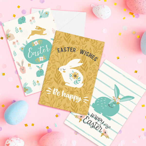 Easter Cards Pack, 48-Count Easter Greeting Cards Assortment, 6 Designs, 4 x 6 Inches, Blank Inside, Bulk Happy Easter Cards for Kids